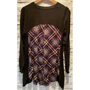 Women's LOGO by Lori Goldstein S Asymmetric Sweater Plaid Back Panel Small